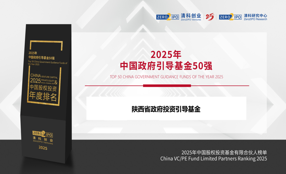 陜西省政府投資引導基金喜獲“中國政府引導基金50強”（位列16名）及“省級政府引導基金10強”！